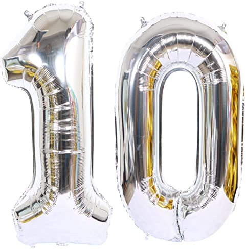 Helium Luftballon 10 Silber Geburtstagsdeko 40 Party Dekoration Supplies, Folienballon für Mädchen Junge, 10 Stück