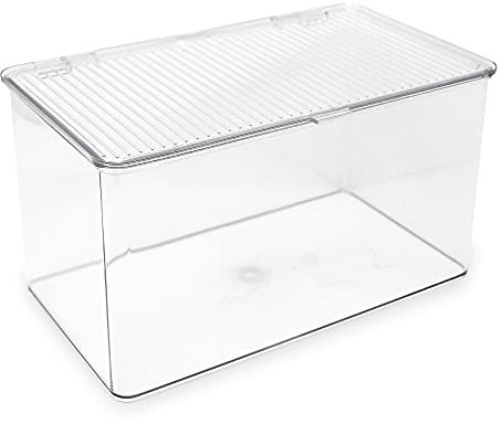 Isaac Jacobs Large Stackable Organizer Bin (10.75” x 6.5” x 6.1”) w Hinged Lid Clear Storage Box Home Office School Fridge Bathroom Kitchen Pantry Container BPAFree Food Safe (Large Clear)