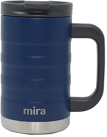 MIRA Isolierter Kaffeebecher mit Griff, Edelstahl-Thermoskanne mit sicherem Deckel, Heiß- und Kaltbecher, 400 ml, Admiralblau