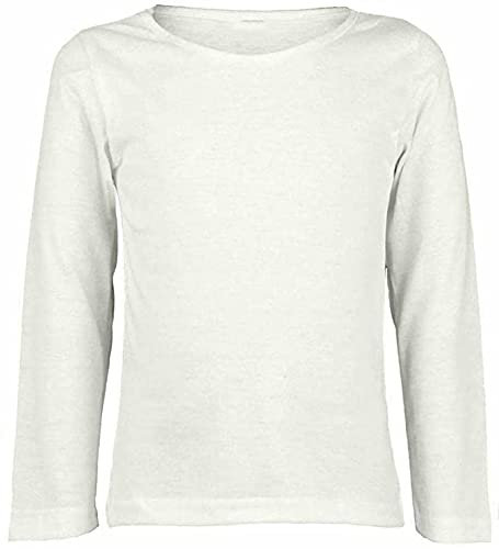 LUXE DIVA Girls Boy Kids Plain Basic Long Sleeve Round Neck T-Shirt Stretch School Tee Top 2-13 Years White