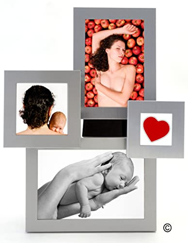 CAPESTORE Marco múltiple de aluminio moderno y elegante, Collage 4 fotos – Portafotos de mesa y de pared – Amor, Navidad