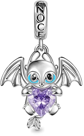 GNOCE Fliegender Drache Anhänger Dangle Charm Sterling Silber mit Herz Zirkonia Stein Fit Armband/Halskette für Frau Damen Schmuck Geschenk Idee (Silber)