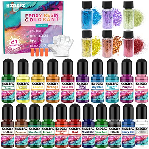 Epoxidharz Farbe - 21 Farben Flüssiger Epoxidharz Pigment, Farbstoff für Epoxy Resin, Handwerk, Malerei, Schmuck, DIY-Schmuckherstellung - 6ml