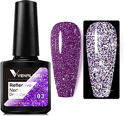 VENALISA Bright Purple Reflective Glitter Gel Polish - Sparkling Shiny Disco Gel, Long Lasting Soak Off, Dries Under UV LED Lamp - Summer Nail Art Salon