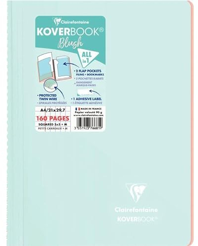 Clairefontaine 3037929544015 Spirale Koverbook Cahier, Blush, A4, 21cm x 29.7 cm, Petits Carreaux, 160 Pages
