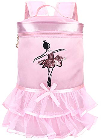 SUNGOOYUE Borsa da Ballo per Balletto per Bambini, Ricamo Fiocco a Nastro Abbinato a Chiffon, Zaino in Raso per Bambini Borsa a Tracolla con Paillettes per Ragazza Ballerina per 2-8 Anni (Rosa)