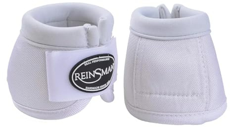 Reinsman Apex Bell Horse Boots - 2-Pack | Shock-Absorbing Stain-Resistant Durable Front Hoof Protection Wraps | No-Turn Design, Hook-and-Loop Closure, White, Large