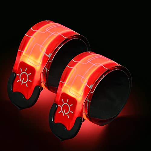 Focenat Led Armband Aufladbar, 2 Stück Reflective USB Leuchtarmband, Leuchtband Kinder, Reflektorband Nacht Sicherheits für Laufen Joggen Hundewandern Running Outdoor Sports (Rot)