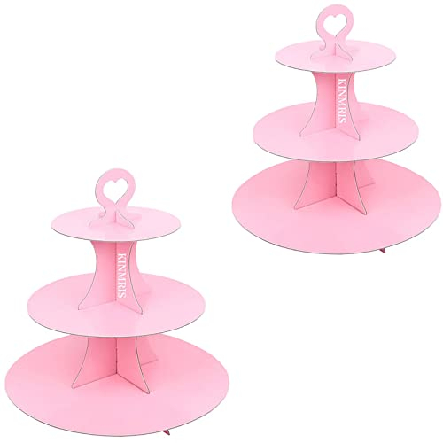 KINMRIS 2 Pack Cupcake Stand 3-Tier Rounded Edge Cake Stand, Cardboard Cake Stand, Birthday Party SUPPLIES TIER 3 Tier (I- Pink)