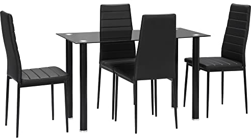 HOMCOM Essgruppe Esstisch mit 4 Stühlen Platzsparend Esszimmergruppe Sitzgruppe Küchentisch-Set für Esszimmer, Küche Schwarz