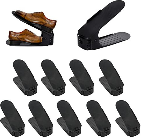 YZNAHRE Einstellbare Schuhstapler, 10 Stück Schuhorganizer PP-Material, Verstellbares Platzsparendes,rutschfest Shoe Organizer, Doppelschicht Schuhregal, Schwarz