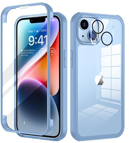 seacosmo Kompatibel für iPhone 14 Hülle mit eingebautem Panzerglas Displayschutz und Kamera Schutzfolie [9H HD], 360 Grad Handyhülle Ganzkörper Stoßfeste iPhone 14 Case - Blau