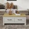 Galano Limestone 2 Drawer Coffee Table – Rectangular Living Room Table with Storage – Engineered Wood Cabinet – Light Grey/Oak