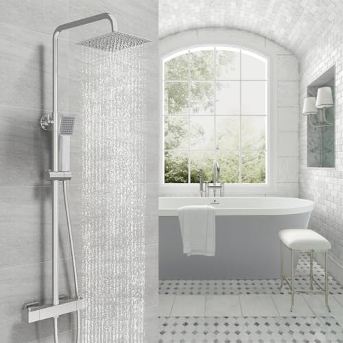 Colonna Doccia, OCEAN ITALY, Doccia Idromassaggio con Miscelatore Termostatico, Asta Regolabile 73-117cm, Soffione Doccia Rotante 360° per Box Doccia