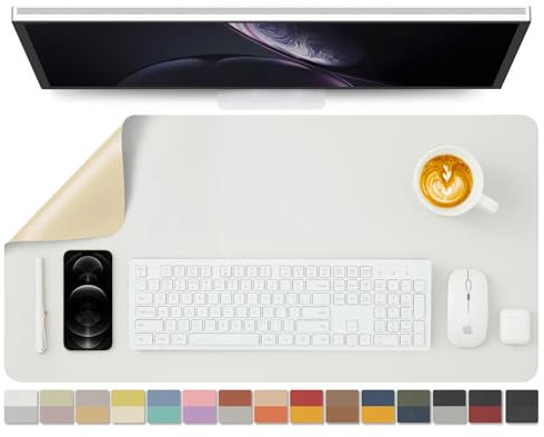 Doppelseitige Leder Wasserdichte Schreibtischunterlage für Büro und Zuhause - Ideal für große Mausunterlage und Schreibtischunterlagen auf Schreibtischen (Weiß+Beige, 80x40 cm)