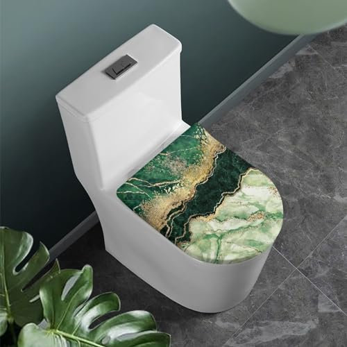 COEQINE Grüner Toilettendeckelbezug 1 Stück, Marmor Dunkelgrün Gold Druck WC Sitz Deckel Abdeckung Oval Länglich Leicht Waschbar für Badezimmer Dekoration, CZA28-1117-26