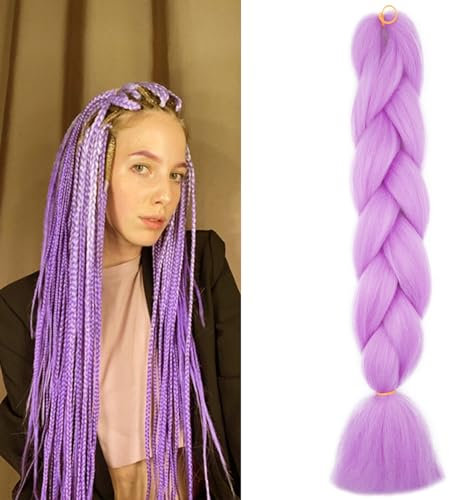 Dcbaboo Extension per Treccine Africane Viola 60cm Kanekalon Extension Treccine Africane Capelli Finti per Treccia Capelli Sintetici 1 Ciocca Ombre Jumbo Braiding Hair, Viola chiaro