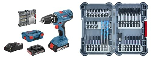 Bosch Professional 18V Akku Schlagbohrschrauber GSB 18V-21 (inkl. 2x2,0 Ah Akku, 40tlg. Zubehör Set) + 35-tlgs. Bohrer Bit Set (Zubehör für Schlagschrauber, mit Bits und Universalhalter)