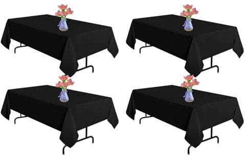 Vnituasr Tischdecke, rechteckig, 152,4 x 279,9 cm, für rechteckige Tische, geeignet für Hochzeiten, Bankette, Restaurants, Partys, Schwarz, 4 Stück
