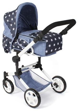 Bayer Chic 2000 - Puppenwagen Jara, 2in1 Kombipuppenwagen mit herausnehmbarer Tragetasche, Puppenkinderwagen für Kinder von 4 bis 8 Jahren, Sternchen Navy