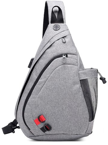 POSSOBAG Leggero Zaino Monospalla Uomo Moda Borsa sul Petto per 12,9 Pollici iPad con USB E Foro Auricolari Impermeabile Sling Borsa a Tracolla per Uomo Quotidiano Shopping Casuale Grigio