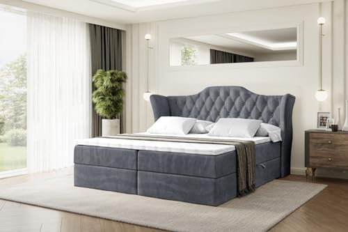 ALTDECOR Boxspringbett mit Matratze und Lattenrost, Boxbett, Topper, Polsterbett mit Bettkasten, Bett mit Stauraum H3-Matratze, Doppelbett, Springboxbett - Vila - 180x200 - Dunkelgrau Samt
