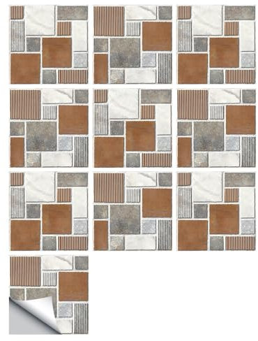 Fliesenaufkleber Muster Aus Braunem Stein Hitzebeständig Wasserdicht Ölfest Abziehbar Fliesensticker, Für Küche Schrank, Möbel, Tisch Fliesendekor, Leicht Zu Reinigen,15 X 15 Cm, 10 Stück