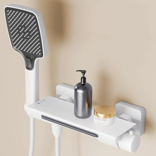 BiaoTeng Mischbatterie Badewanne mit Brause Wand Wasserfall Heiß und Kalt Messing 2 Funktionen Badewannenarmatur mit Handbrause Wannenarmatur Weiß