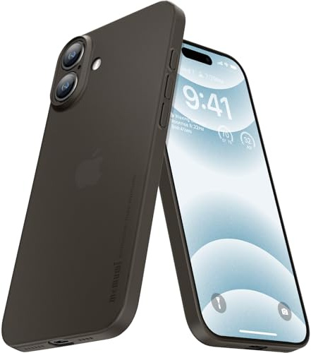 memumi Hülle kompatibel mit iPhone 16, Mehrweg 0.3 mm dick Slim Fit, Mattes Finish [Stoßfest, rutschfest, Kratzfest] Schutzhülle Extra Dünn Hardcase kompatibel mit iPhone 16 -Trans-Schwarz