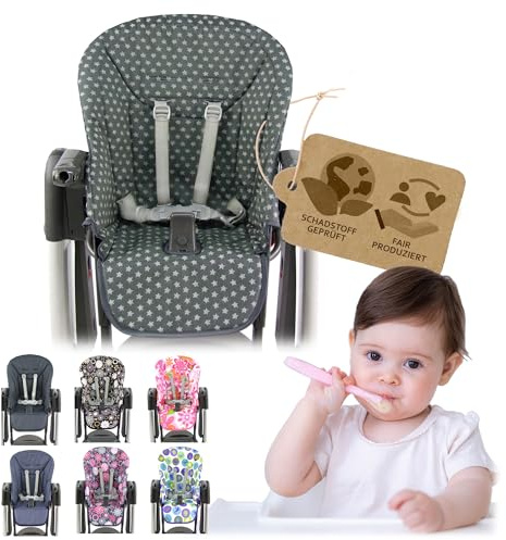 Sitzkissen kompatibel mit Peg Perego Tatamia & New Born (Sterne grau) | Ersatzbezug , robustes und strapazierfähiges Material, weich gepolstert, waschbar