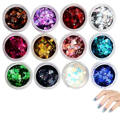 Glitter,12 Farben Festival Glitzer Gesicht, Glitzer Schminke für Festliche Verkleidungen, Körperglitzer Zubehör für Nägel Augen Lippen Haare Körper, Make Up Pailletten und Zubehör für DIY Party