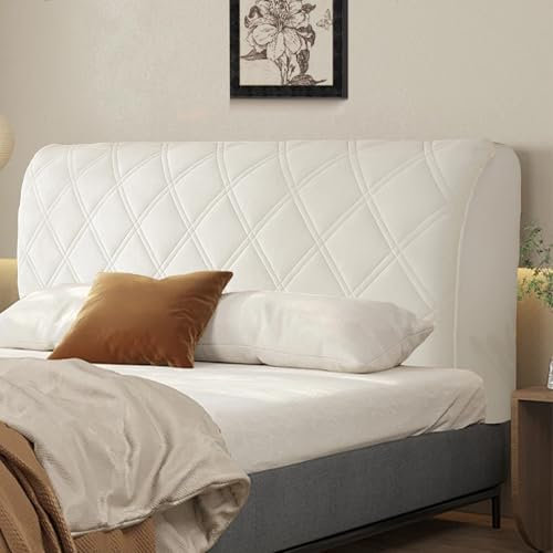 Bett Kopfteil Bezug Weicher Strecken Samtstoff Staubdichte Schutzhülle, Bettkopfteil Hussen All-Inclusive Kopfteilbezug Staubdicht Abdeckung für gepolsterte Schlafzimmer Kopfteil (Beige, 200 cm)