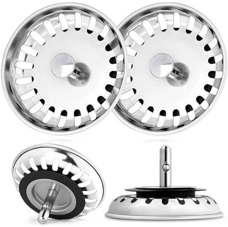 2 PCS Kitchen Sink Strainer, Universal UK Sink Strainer Basket, Stainless Steel Sink Plug Replacement, Sink Stopper for Sink Basin Bath Tub Food/Hair Catcher, Diameter 80mm