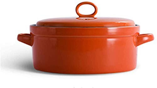 LLMTYO Marmite en Argile pour Cuisson, creuset en céramique avec Couvercle, cocotte à feu Ouvert, cocotte en Fonte Imitation (Orange)