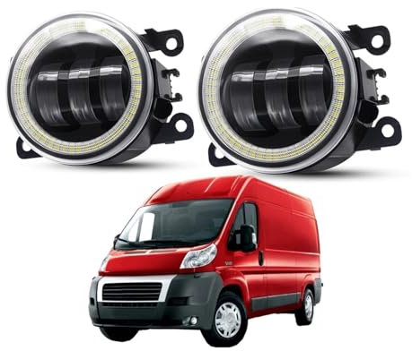 ODKBFG Phare Avant 2 X Ensemble Phares Pour Pare-chocs Avant Voiture Pour Fiat Pour Ducato 250-290 2014-2020 30W LED Lentille Ange Oeil Brouillard Feux Jour 12V Feux Avants(Blanc)