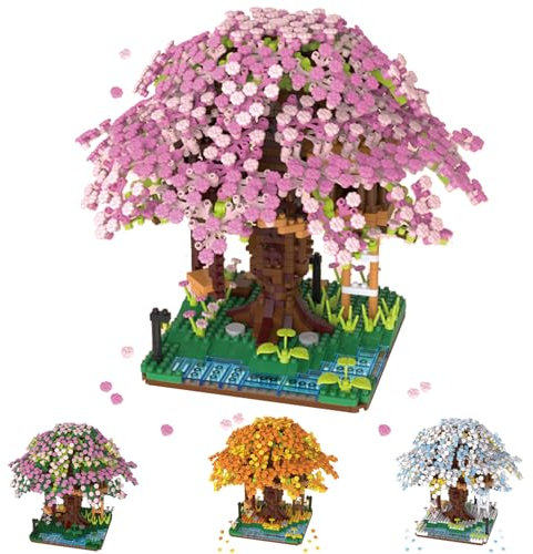 Kirschblüten-Baumhaus für Erwachsene, künstliche Blumen, Mini-Block-Set, Frühling/Sommer/Herbst/Winter, Schönheitspflanzen-Serie, Blumenstrauß, Baumhaus-Block-Set (Frühling)