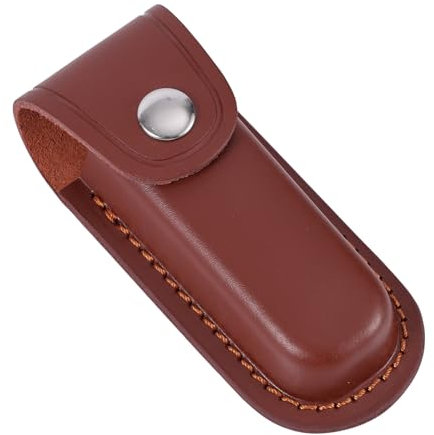 Leather Knife Sheath for Belt, 4.84x2.05 Inch Folding Leather Knife Holder Portable Pocket Knife Sheath Practical Knife Holster for Cycling, Hiking, Mountaineering, Camping (Brown)
