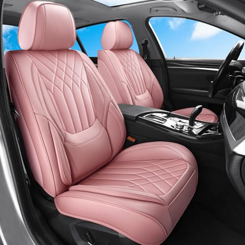LANGSHI Auto Sitzbezüge Vorne und Hinten 5 Stück, Wasserdichtes Leder Auto Schonbezüge Komplettset, Universelle Passform für die meisten Autos SUV Pick-up Truck (Pink)