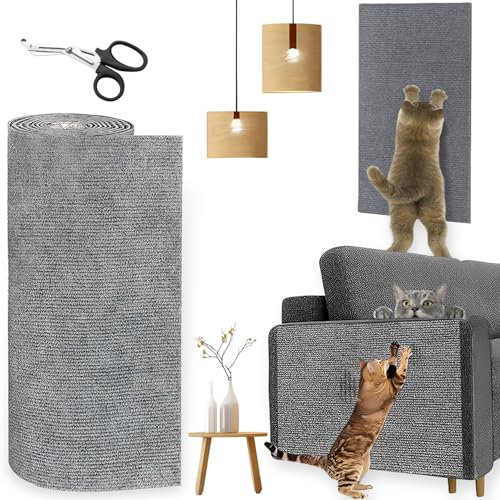 YUJUVI 300cmx40cm Katze Kratzmatte Selbstklebend Kratzbretter Kratzschutz Sofa Katze Trimmbare Kratzmatte Katzen DIY Kratzbrett Weiß für Katzen Bäume Wand Möbel und Couch Schutz (Grau)
