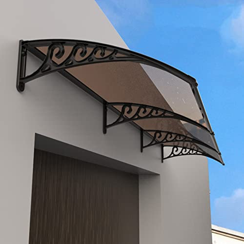 Modern Outdoor Front Door Canopy Awning Window Rain Shelter Cover for Garden Patio Porch Brown Board with Black Bracket Waterproof and Silent 80x270cm