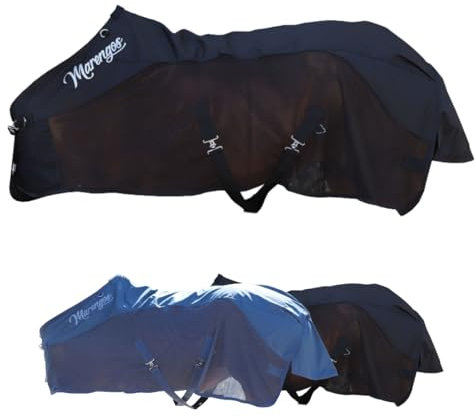 Marengos - Regen- & Fliegendecke Comfort – Pferdedecke mit Mesh, Kreuzgurten, Triplex-Verschluss & Ringe für Halsteil – reißfeste Regendecke – Outdoordecke für Pferde – Schwarz – 115cm