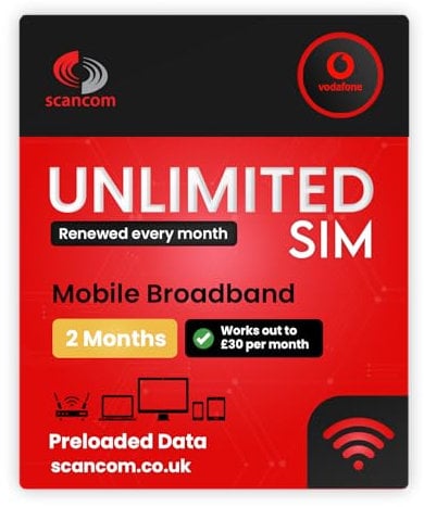Vodafone Unlimited Data SIM - Uncapped 5G Speeds - Vorgeladen für 2 Monate ab Bestellung - Plug & Play Daten für mobiles Breitband, Router & Telefone