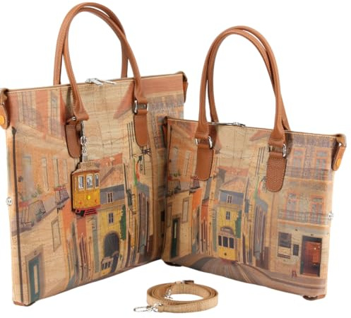 Kork Handtasche 3in1 * 1 Tasche - 3 Formen * 2 Größen * high-end Qualität * Umhängetasche für Frauen * Crossbody * Shopper * handmade in Portugal (Klein ohne Taschen-Anhänger)