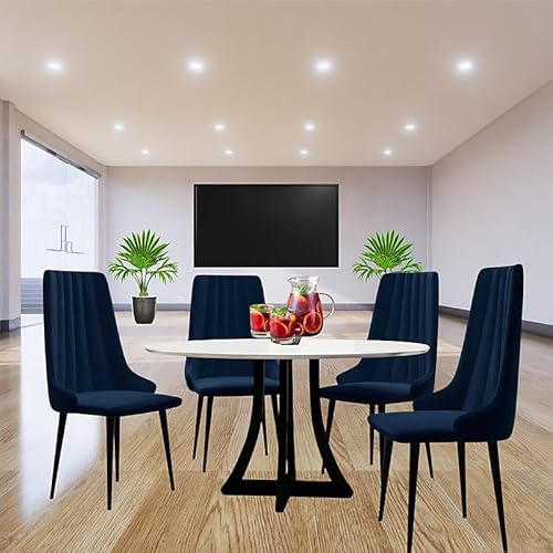 Agritrade AK ORION 03 100 Modern Set Table with Upholstered Chairs Quilted Velvet White Black and Dark Blue