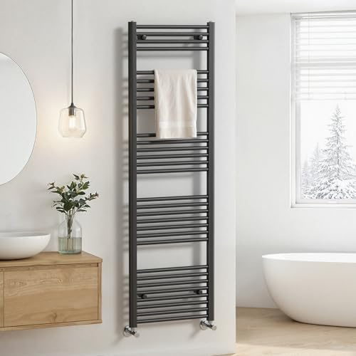 Heilmetz Straight Heated Towel Rail 1600 x 500 mm Anthracite | 30 Bar Bathroom Radiator, Wall Mounted, Central Heating Compatible