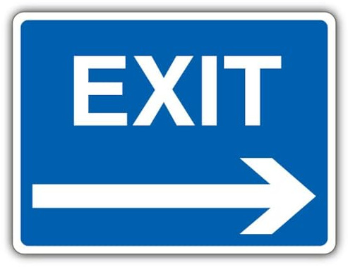 V Safety Exit Sicherheitsschild mit blauem Pfeil rechts, 600 x 450 mm, 2 mm starrer Kunststoff