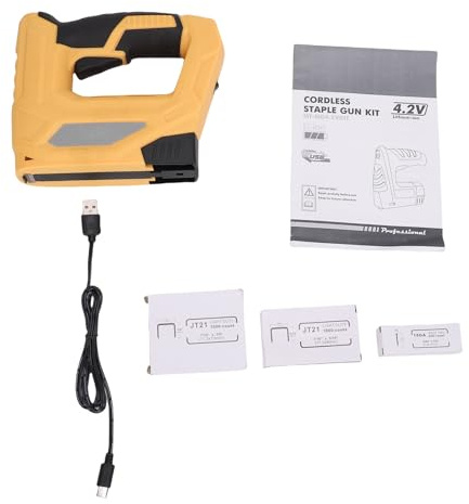 Fafeicy Tacker, 4,2 V, 2-in-1-Elektro-Tacker- und Nagelgerät-Set mit 3000-teiligen Befestigungselementen, Leicht, Wiederaufladbar, für Heimwerker-, (2000 mAh elektrischer (mit 3000 Nägeln).)