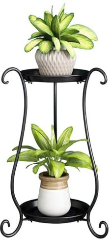 Pflanzenständer Aus Metall, Blumenständer, 2-stufige Blumentopf Ständer Blumentopfhalter for Drinnen & Draußen, Schwarz(Gold,Massiv 75 cm)