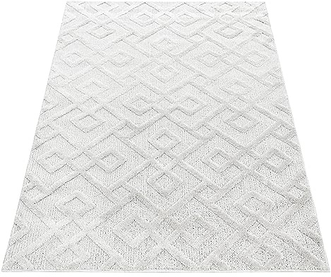 KADIMA DESIGN Teppich 3D Skulptur Geo-Muster Grafisch Samtweich Waschbar Strapazierfähig Robust 20mm Flor Creme 120x170 cm Esszimmer Wohnzimmer Fußbodenheizung geeignet Oeko-TEX | GENF