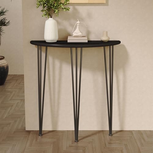 Hltdzer Consolle Moderna A Mezzaluna in Legno con 3 Piedi Metallici Tavolo Stretto Semicircolare Finitura Antica Appoggiare Muro per Corridoio e Ingresso(Black,100 * 25 * 90cm/39.4 * 9.8 * 35.4in)